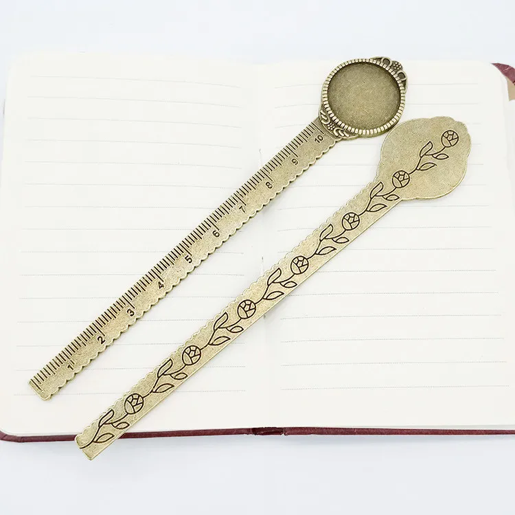 Antique Silver tone/Antique Bronze Classic Ruler Bookmark Pendant Charm   20mm Cabochon/Cameo Base Setting Tray Bezel