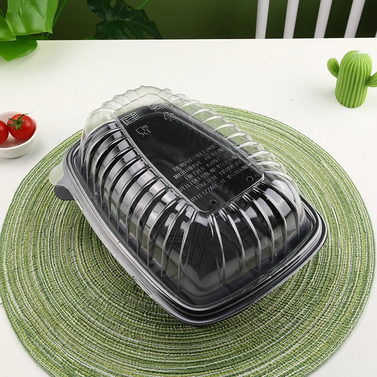 Disposable Microwave Turkey Box Plastic Packing Roast Chicken Turkey Container Black Tray Box With Transparent Cover