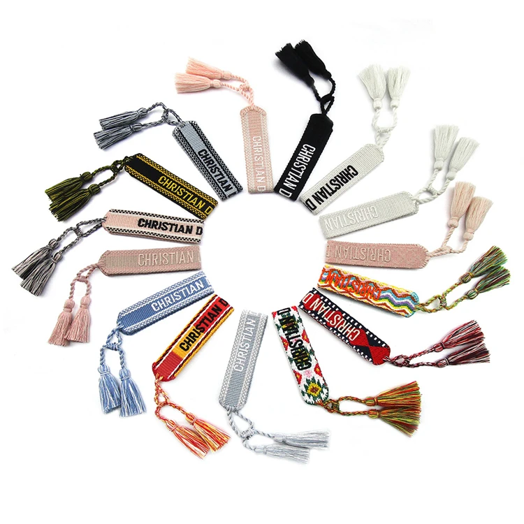 
New Design Embroidery Tassel Bracelet Women with Custom Couple Friendship Woven Bracelet 