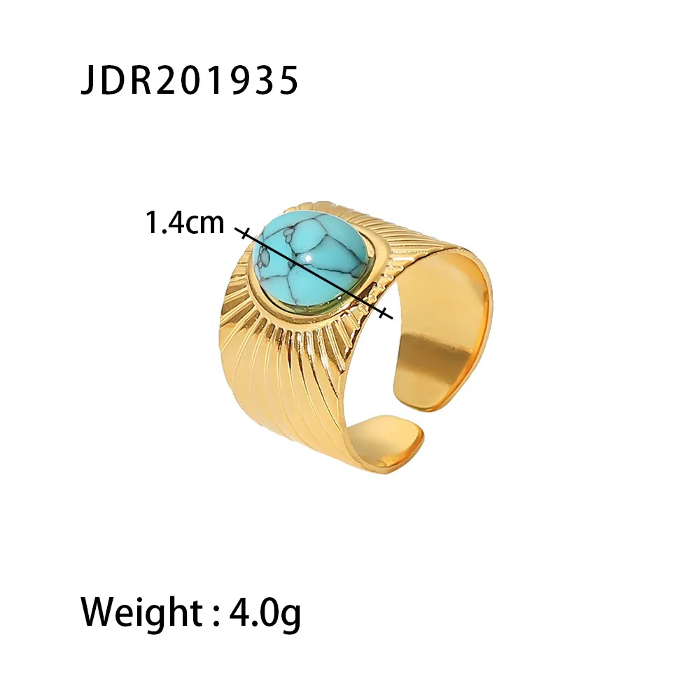 Delicate 18k Gold Plated Turquoise Swirl Marks Wide Opening Stainless Steel Rings For Women Jewelry
