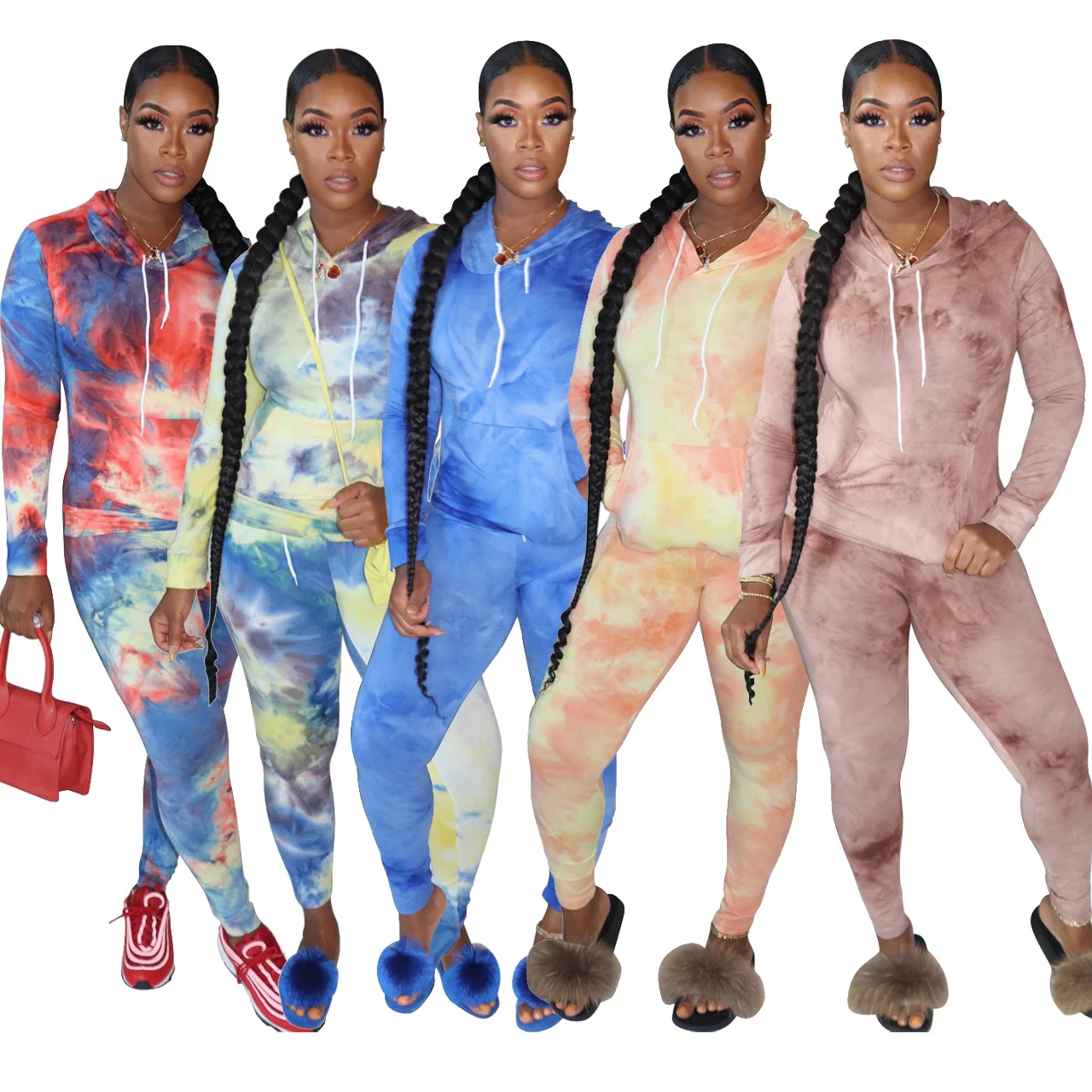 2021 New Style Women Tie Dye Suit 2 Pieces Sweatshirt Hoodies Hooded Two Piece Tracksuit Fall Winter Clothing