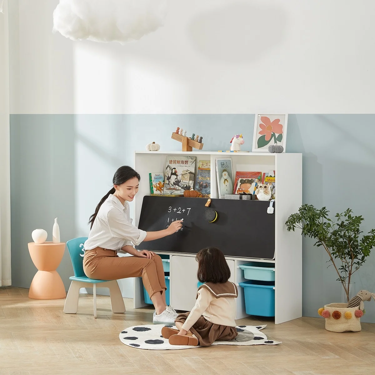 2M2KIDS Kids House Cabinets Wood Book Shelf Kids Storage Furniture Kids Bookshelf