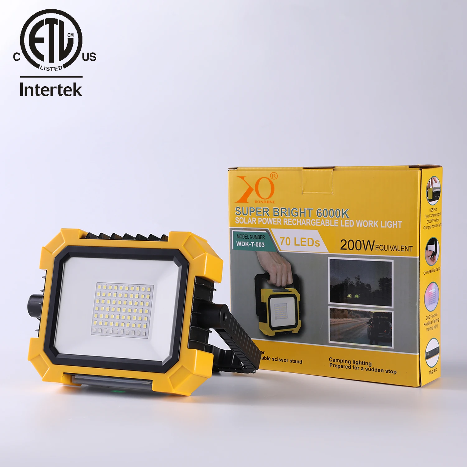 Rechargeable Solar LED Work Light Outdoor Portable LED Spotlight Rechargeable Floodlight Waterproof Wall Light
