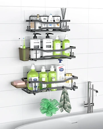 Suitable for bathroom black with soap shampoo bathroom shower storage organizer metal material hard and durable