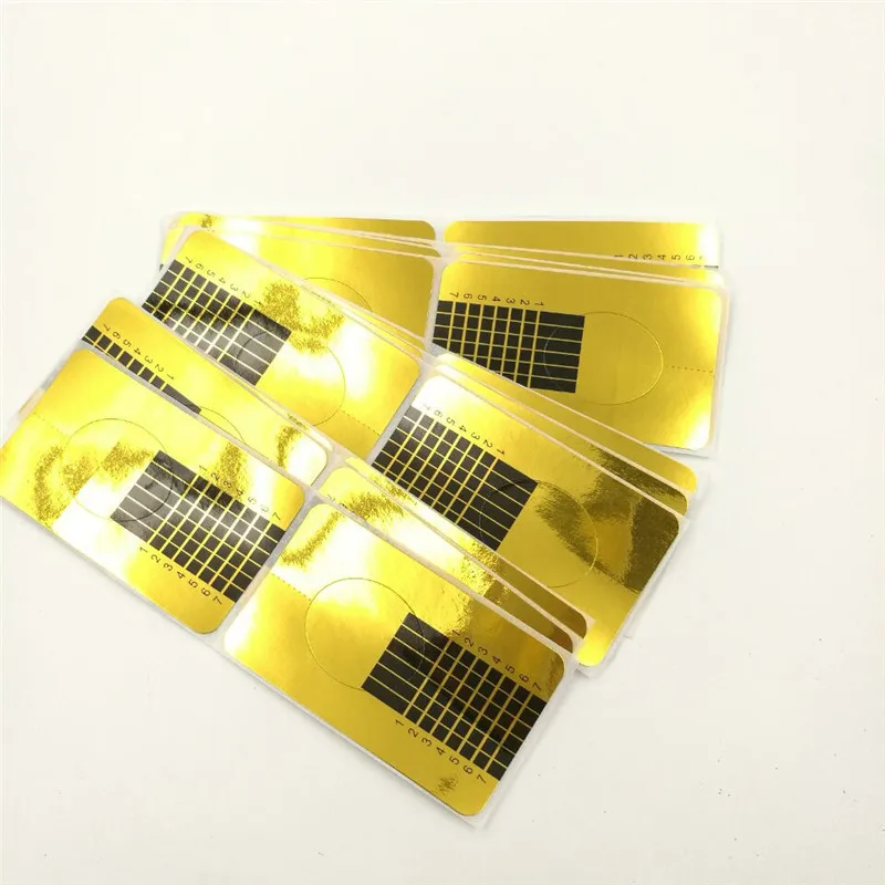 Hot Selling 100Pcs /Roll Thicker High Sticky Gold Dual Long Plastic Nail Form Custom LOGO