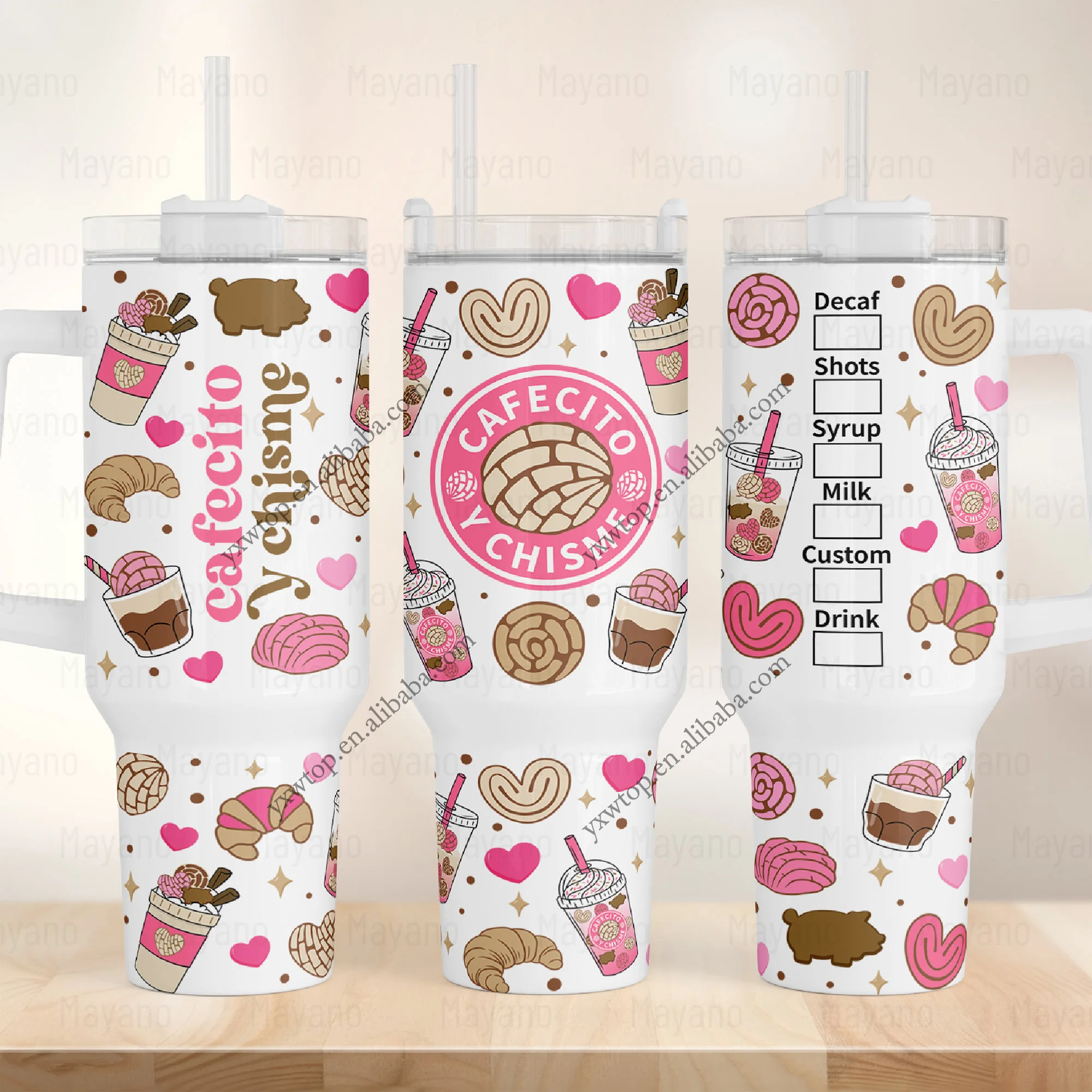 valentines gift Custom logo printed mexican cafecito y chisme Concha portable 40oz stainless steel insulated coffee tumbler mugs