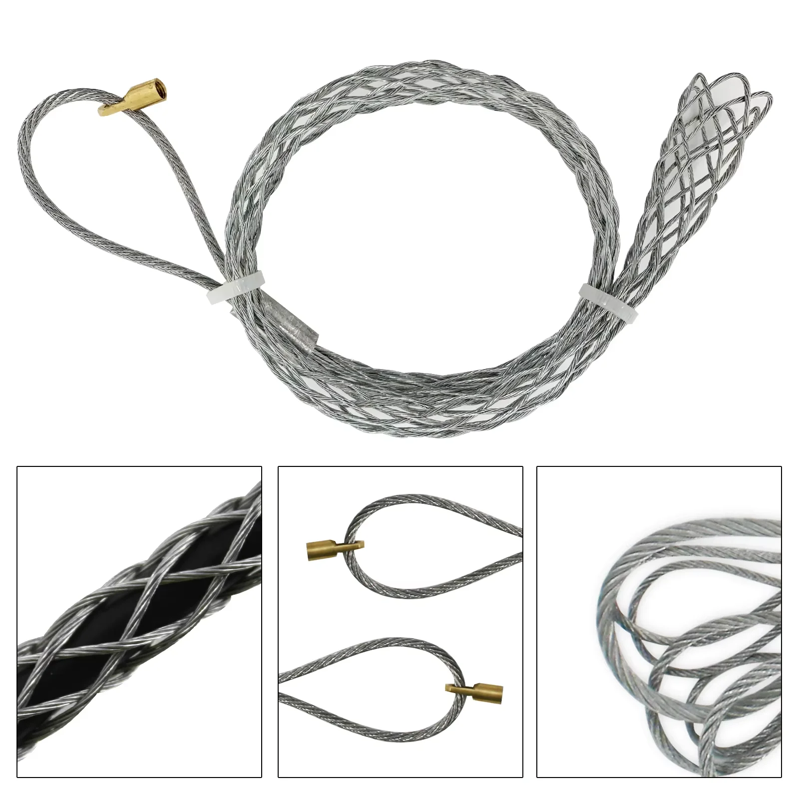 Cable Pulling Grip Sock Galvanizing Steel Cable Sock Kit Antislip Flexible Eye Mesh Rope Pipe Cable Wire Pulling Grips Lassos