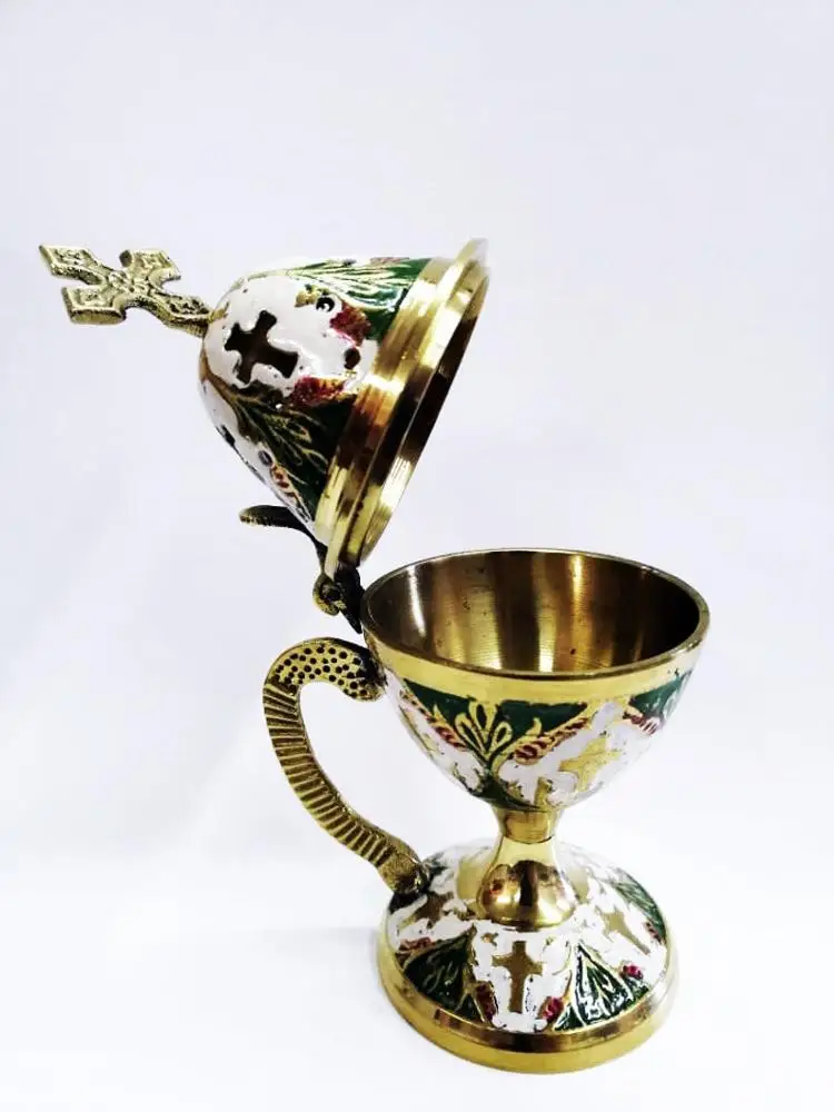Gold White Green Handpaint Incense Burner - Perfume Burner Gold - Burner Censer - Censer Bronze