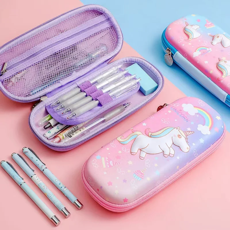 Factory Price Custom Design EVA Zipper Cartoon Design Printed Pattern Rectangular Pencil Bag Pencil Case