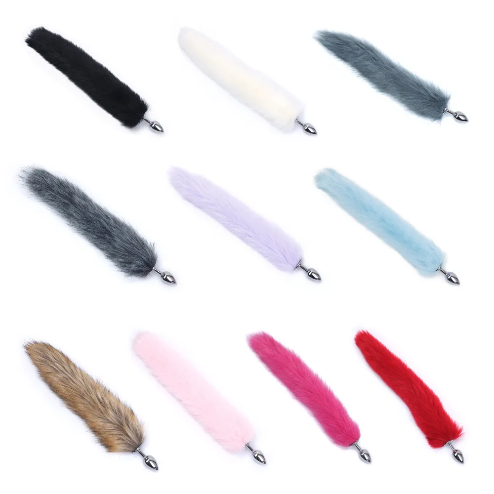 Hot selling  Colorful Long Fox Tail  Butt Plug 3 Dimensions Metal Anal Plug for Male woman fun