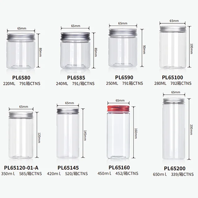 wholesale empty clear square plastic container jar with lid stackable custom large Capacity 16oz plastic jar with airtight lids