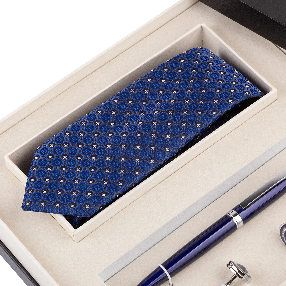 Classic New Year Christmas Gift Set for men father friend colleague client customer with blue metal pen and cufflinks