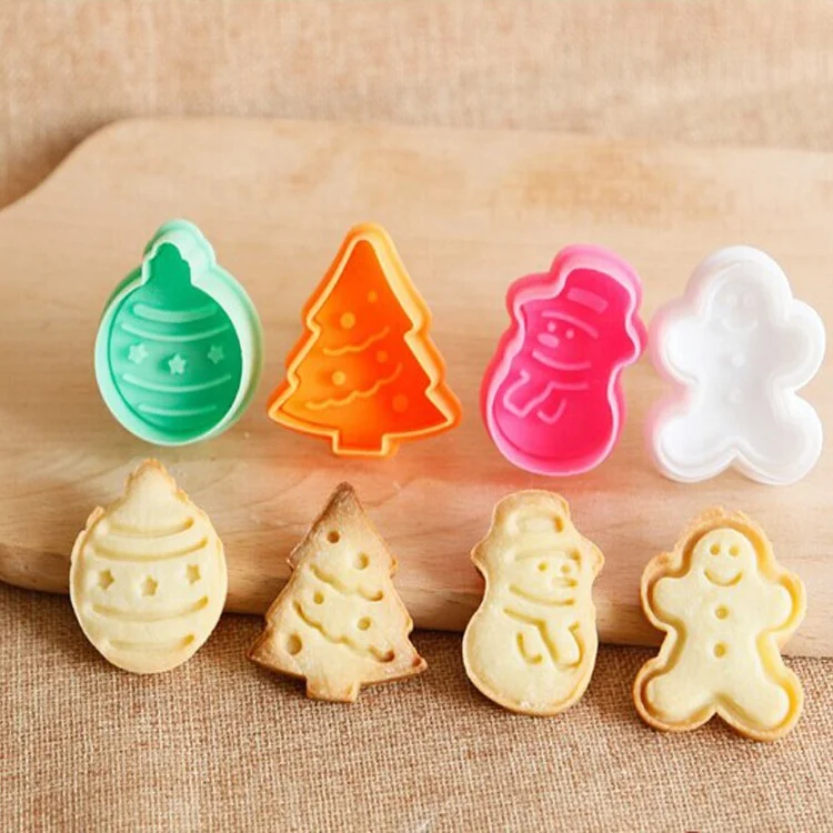
Custom tree gingerman ball snowman press fondant biscuit press plunger mold christmas cookie cutter set 