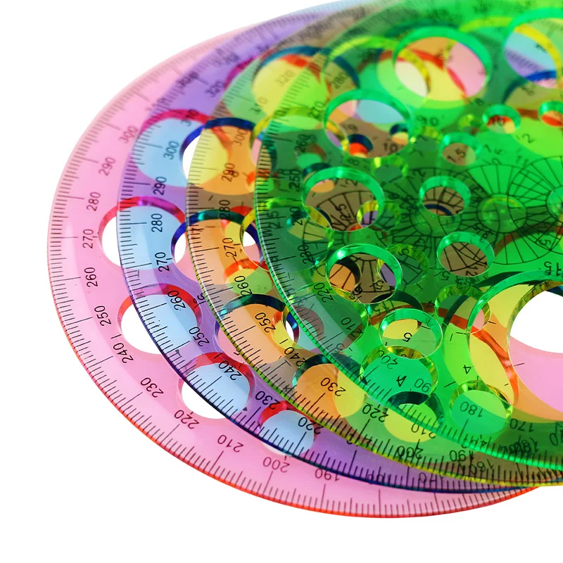 BECOL Wholesale 360 Degree Circular Protractor Plastic Round Ruler Template with 16 Circles for School Office Home
