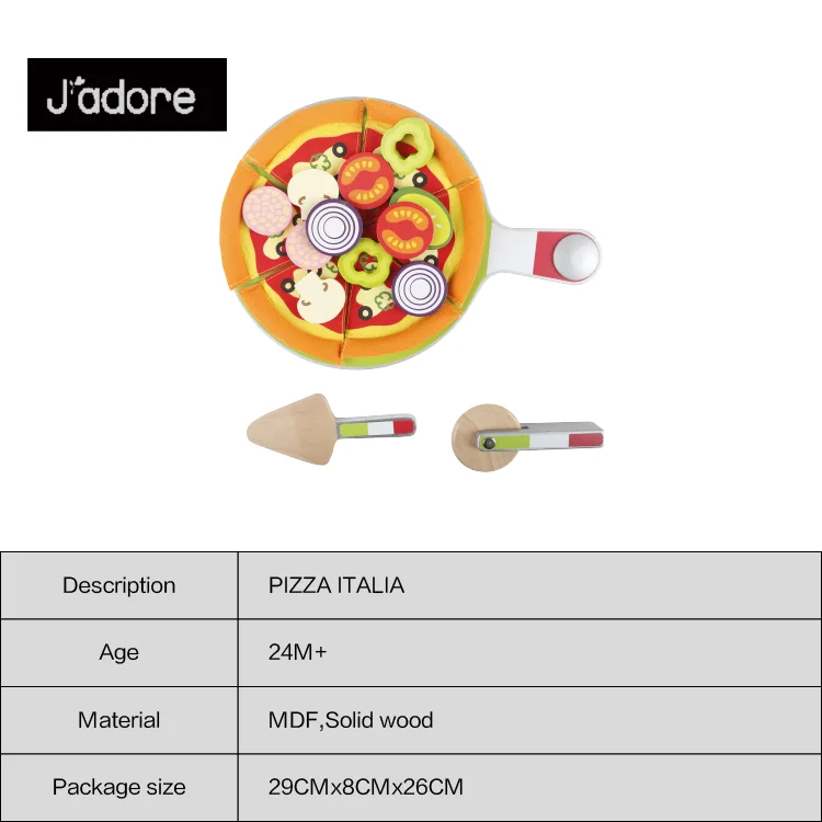 Wooden kids educational role play toys kitchen toys food Pizza party set