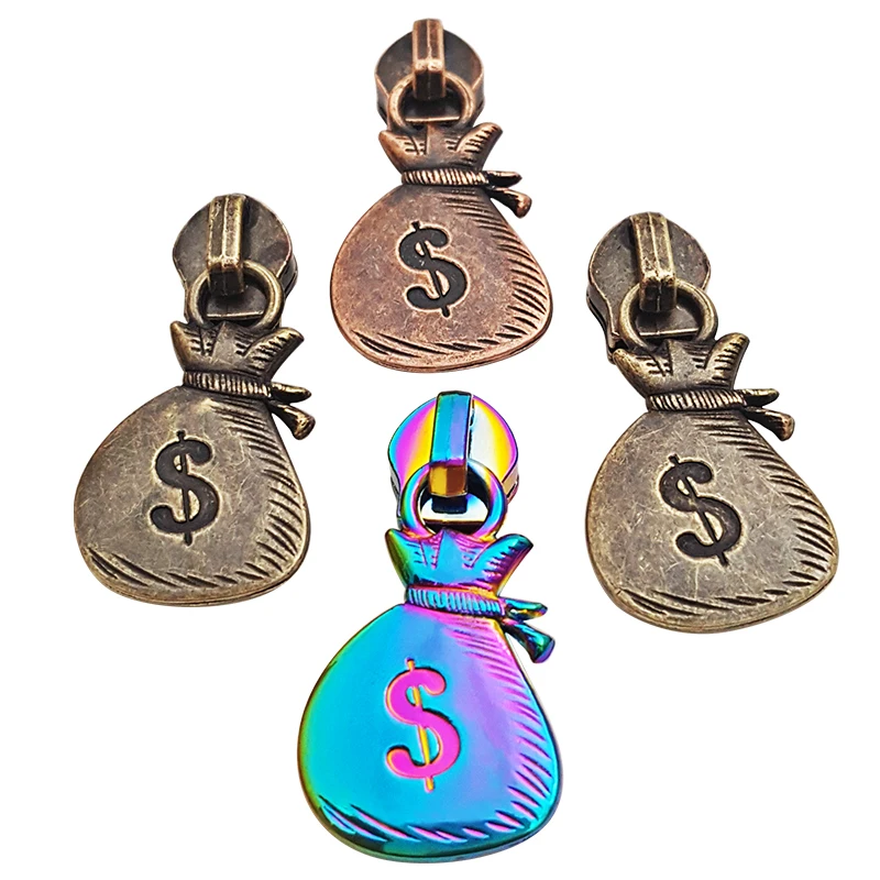 New arrival wholesale decorative cartoons logo zipper puller 5# metal zipper pull for bags