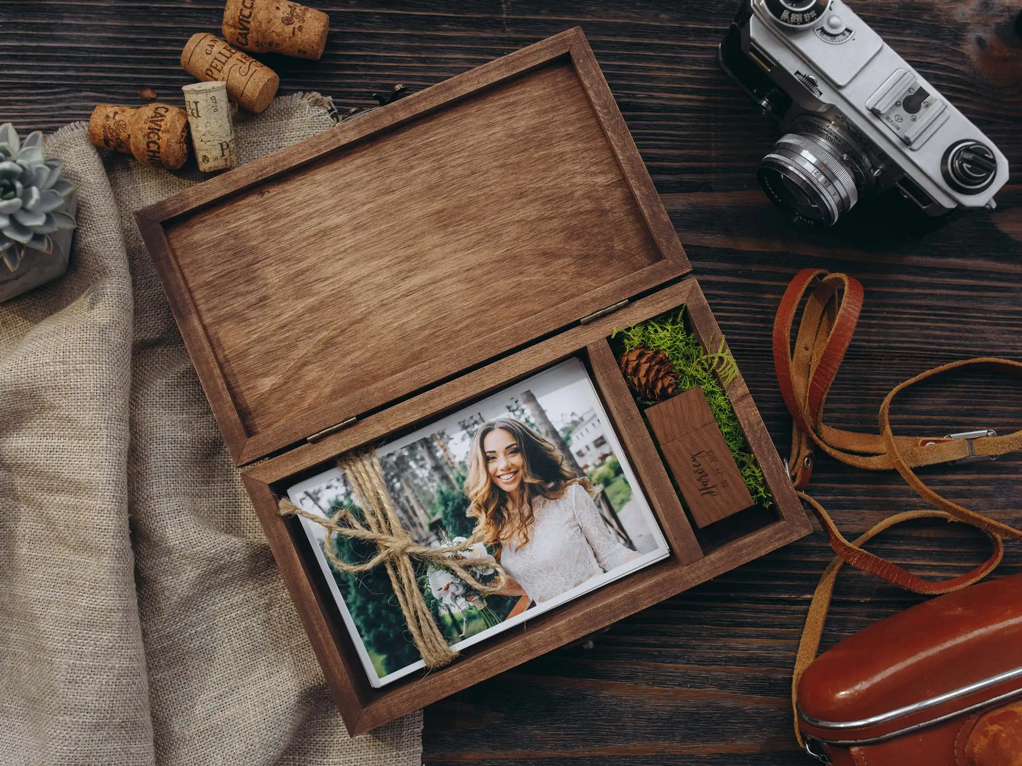Деревянная коробка для фотоальбома с USB-флешкой 32 ГБ свадебных фотографий свадьбы/фотографии/подарок продвижения
