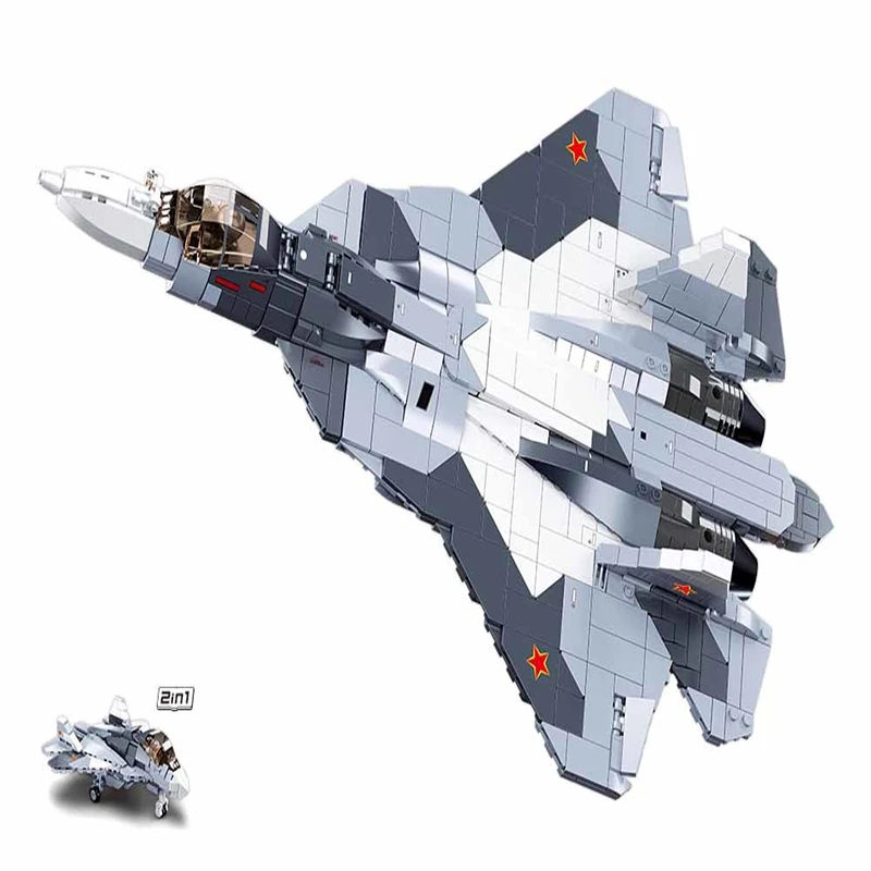 Sluban Building Blocks Military Series Army Set M38-B0986 SU-57 Fighter Jet Educational Construction Kits Fit With Leading Brand
