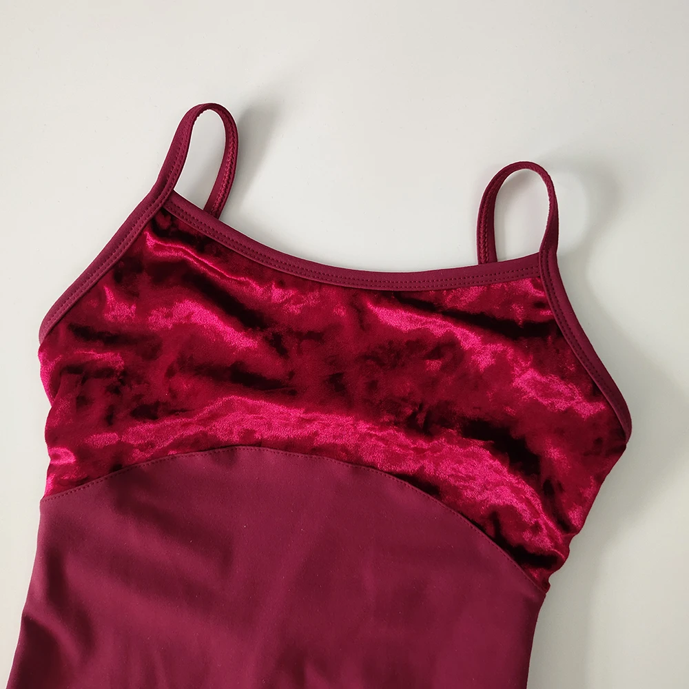 2024 hot selling popular custom design royal red wine velvet camisole adult women dance wear ballet leotards