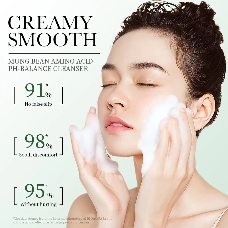 OEM BIOAQUA mung bean amino acid PH balancing skin care beauty oil control face wash facial cleanser skin care set