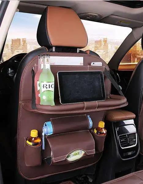 Multi-functional Car Waterproof PU Leather Backseat Foldable Car Back Seat Organizer with Tray Table