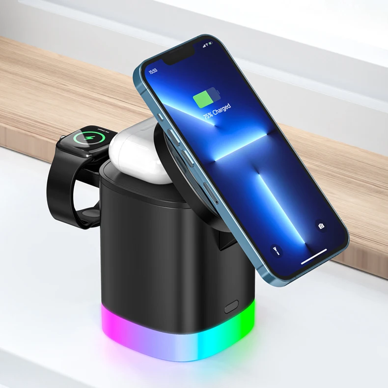 New Products Electronics 3-in-1 Magnetic 15W Foldable Fast Qi Lamp Wireless Chargers for Cell Phone