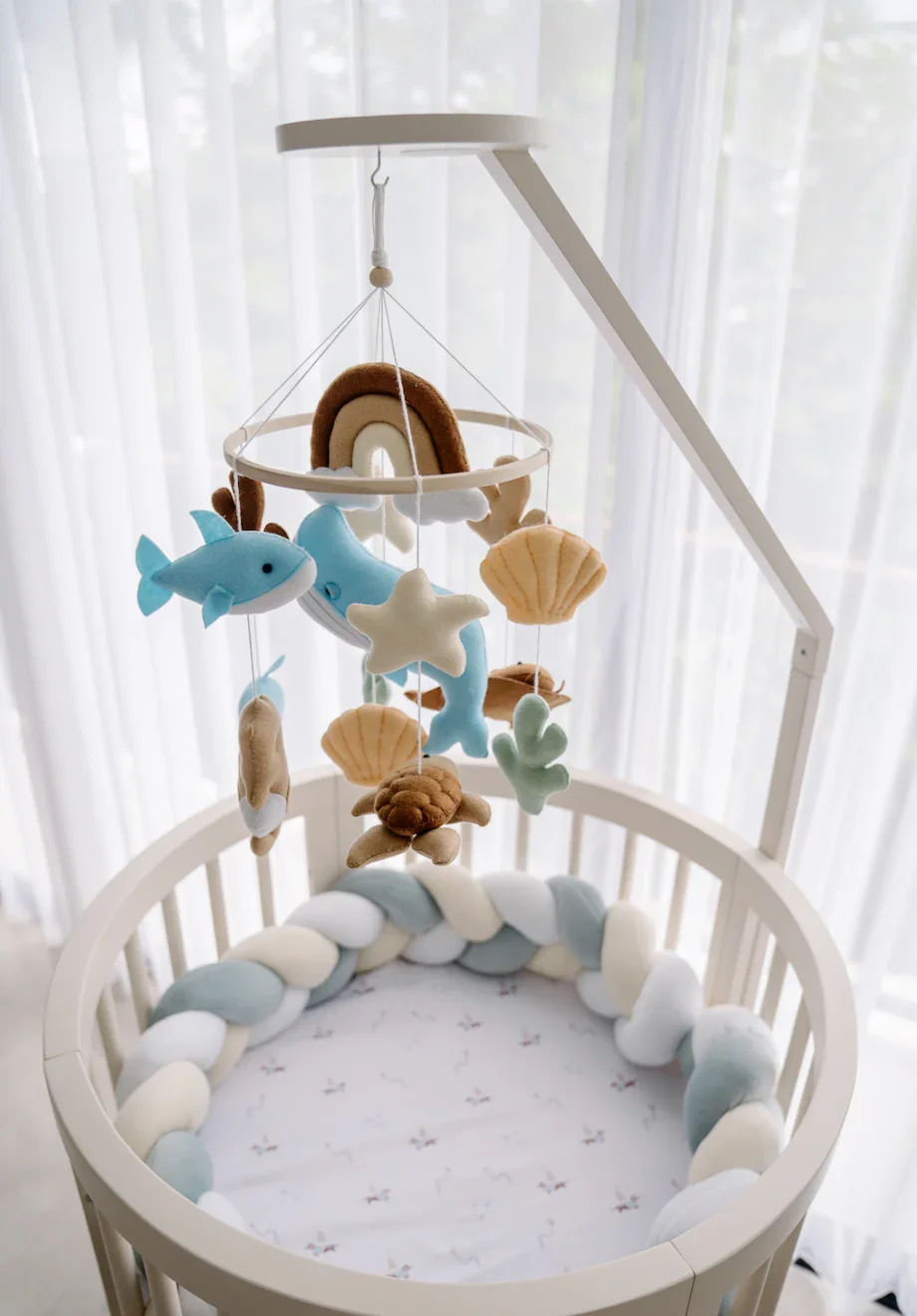 custom educational toys 0-12 months ocean big blue bed musical wool felt baby decor nursery crib mobile for baby cot