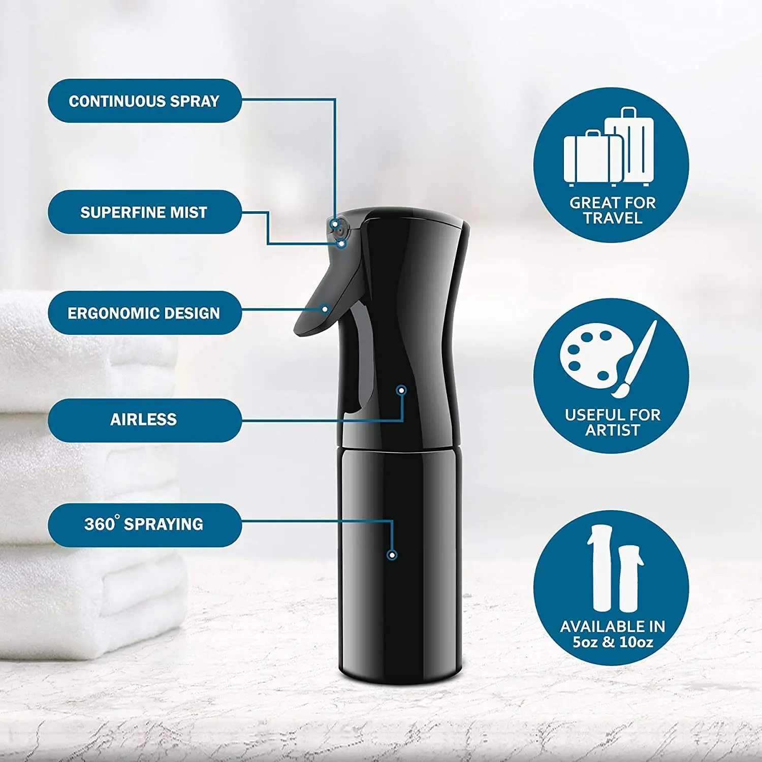 Custom 100ml 500ml Water Mister Empty Ultra Fine Mist Small Continuous Hair Spray Bottles for Hairstyling Plants Salons Cleaning