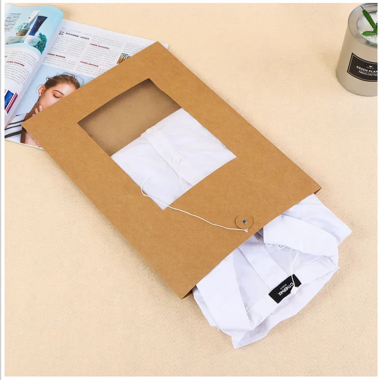
China factory directly shirt garment kraft paper file bag pvc clear window black packing bag 