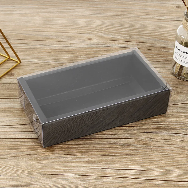 Wholesale custom small rectangle transparent plastic lid tray recyclable kraft paper gift packing boxes with clear PET cover