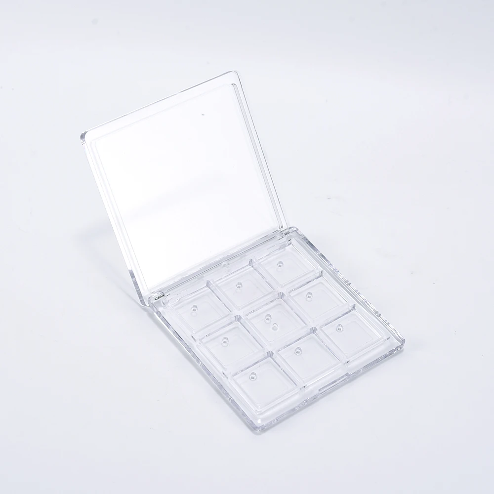 wholesale custom 9 pan clear eyeshadow cases transparent plastic empty eyeshadow palette packaging