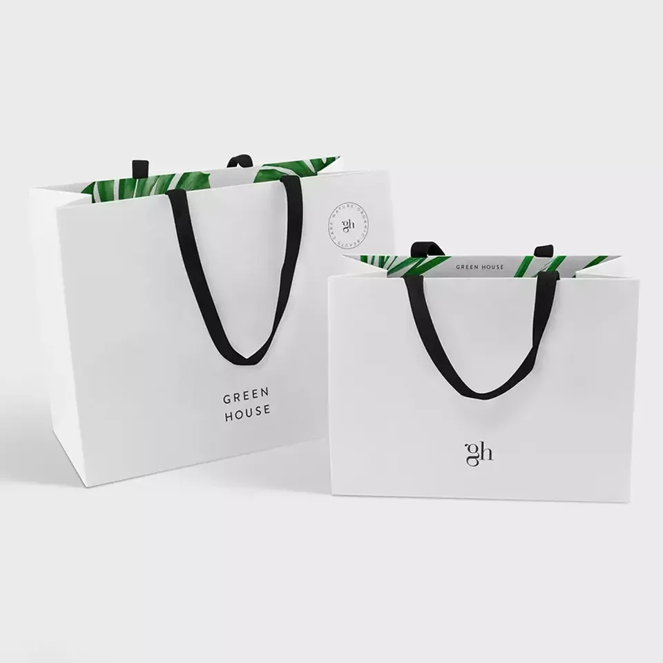 Custom Printing Cloth Cosmetic Shoes White Gift Paper Bags with Handles