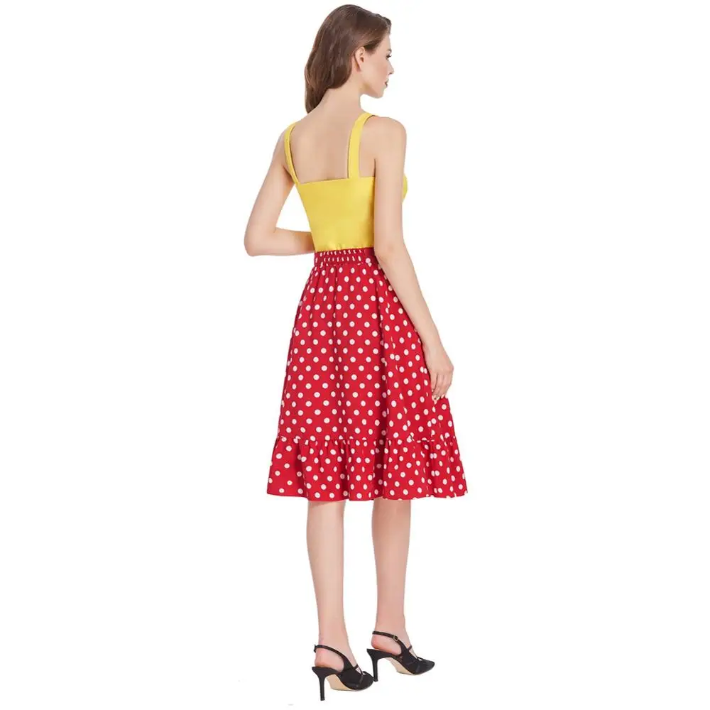 BPS02054 Belle Poque Womens Polka Dots Skirt With Pockets Elastic Waist Flared A-Line Vintage Skirts
