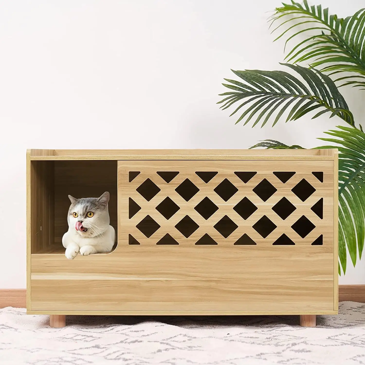 Mallify Modern Cat Litter Box Enclosure Wooden Pet Washroom with Door and Vent Indoor Hidden Furniture Table Nightstand