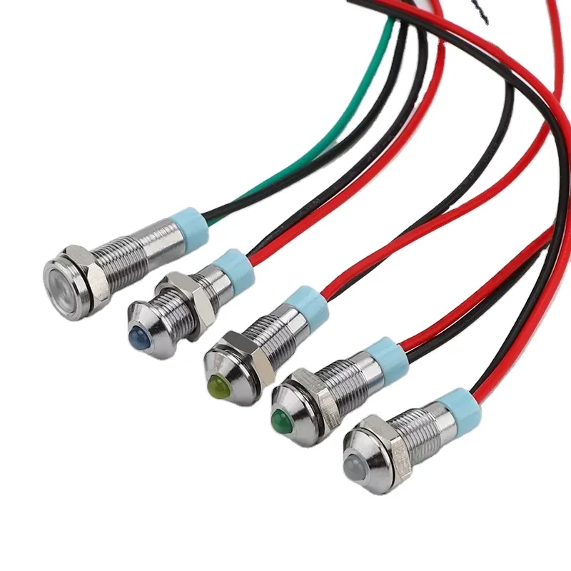 8mm multi color metal led indicator light signal lamp with wire 12v/24v/36v/110v/220v
