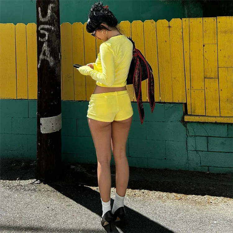 Autumn Basic Women 2Piece Sets Concise Long Sleeve Single Breasted O-neck Tops+Matching Shorts