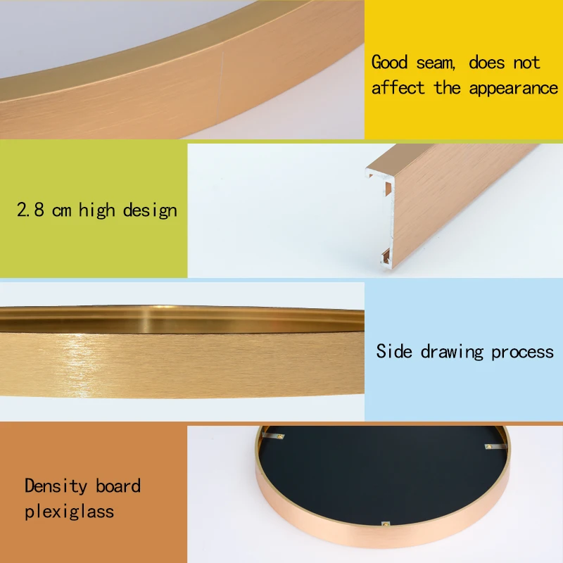 Brushed Matte Black Gold Bathroom Office Club Hotel Decor Hanging Wall Metal Mirror Circle Frame Picture Aluminum Round Frame