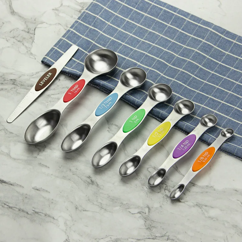 
7 Pack Amazon Best Sell Home Kitchen Accessories Baking Tools Magnet Stainless Steel Measuring Spoons 