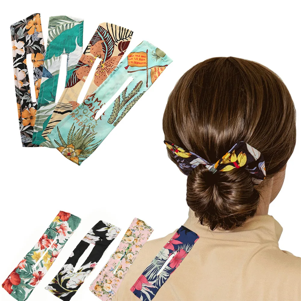 Hot sale new fashion hair styling tool statement colorful flower printing twist deft bun maker butterfly