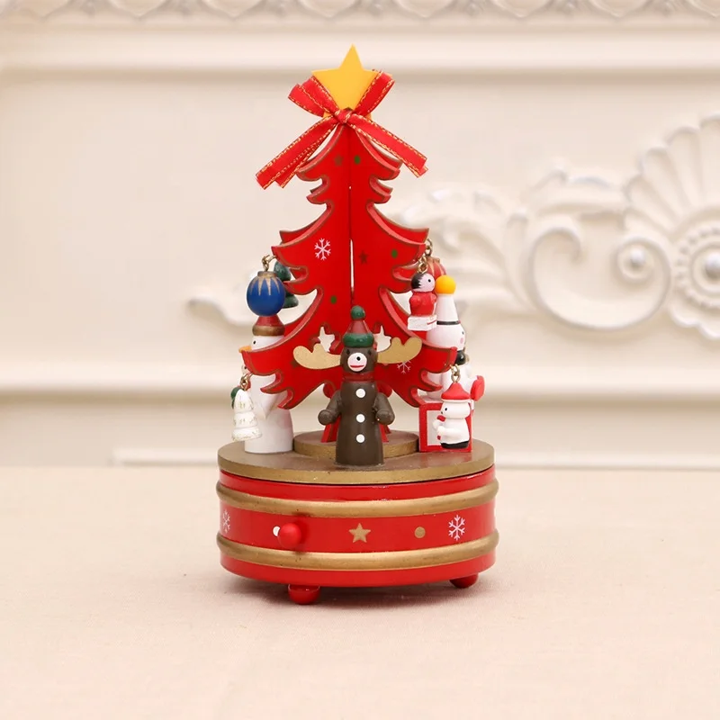 Christmas Ornaments Christmas Wooden Rotating Music Box Christmas Decoration Children Gifts