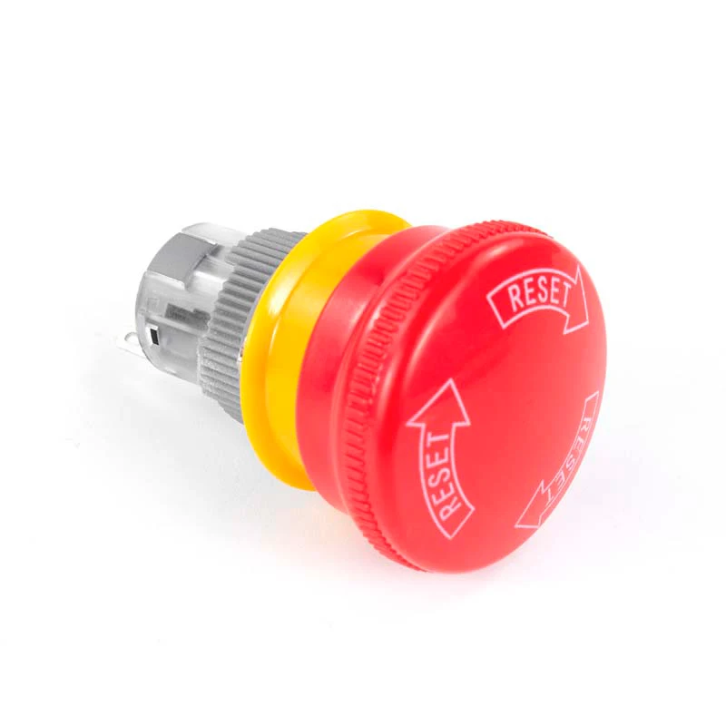 16mm Mushroom head Emergency stop push button switch Rotary reset waterproof IP65 Plastic shell 1NO 1NC 3 pin red
