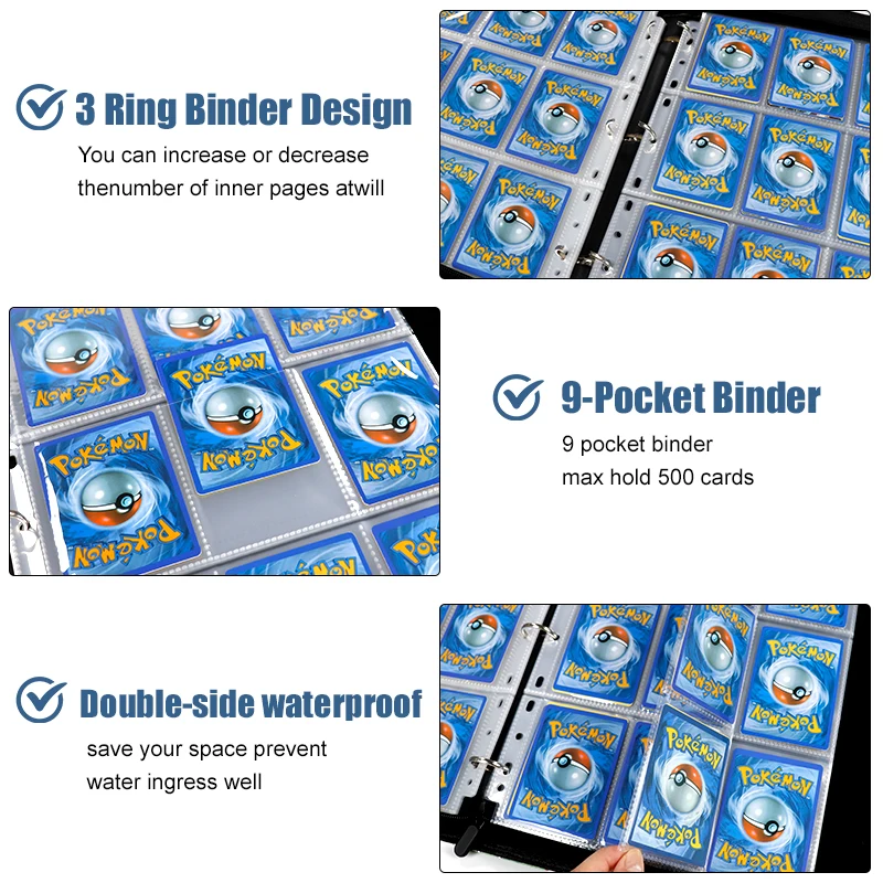 Custom 9-Pocket Full Art Trading Card Binder Fits 900 Cards with 50 Removable Sleeves for Photo Albums