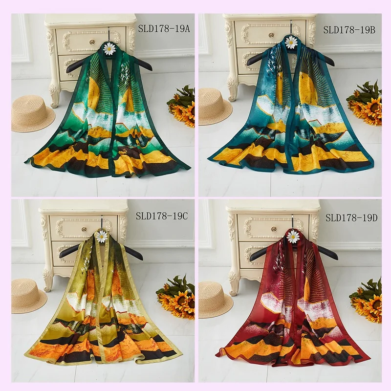 Wholesale Custom Digital Screen Printed Silk Scarf Printing Head Accessories Satin Hijab Scarf For Women Scarves & Shawls