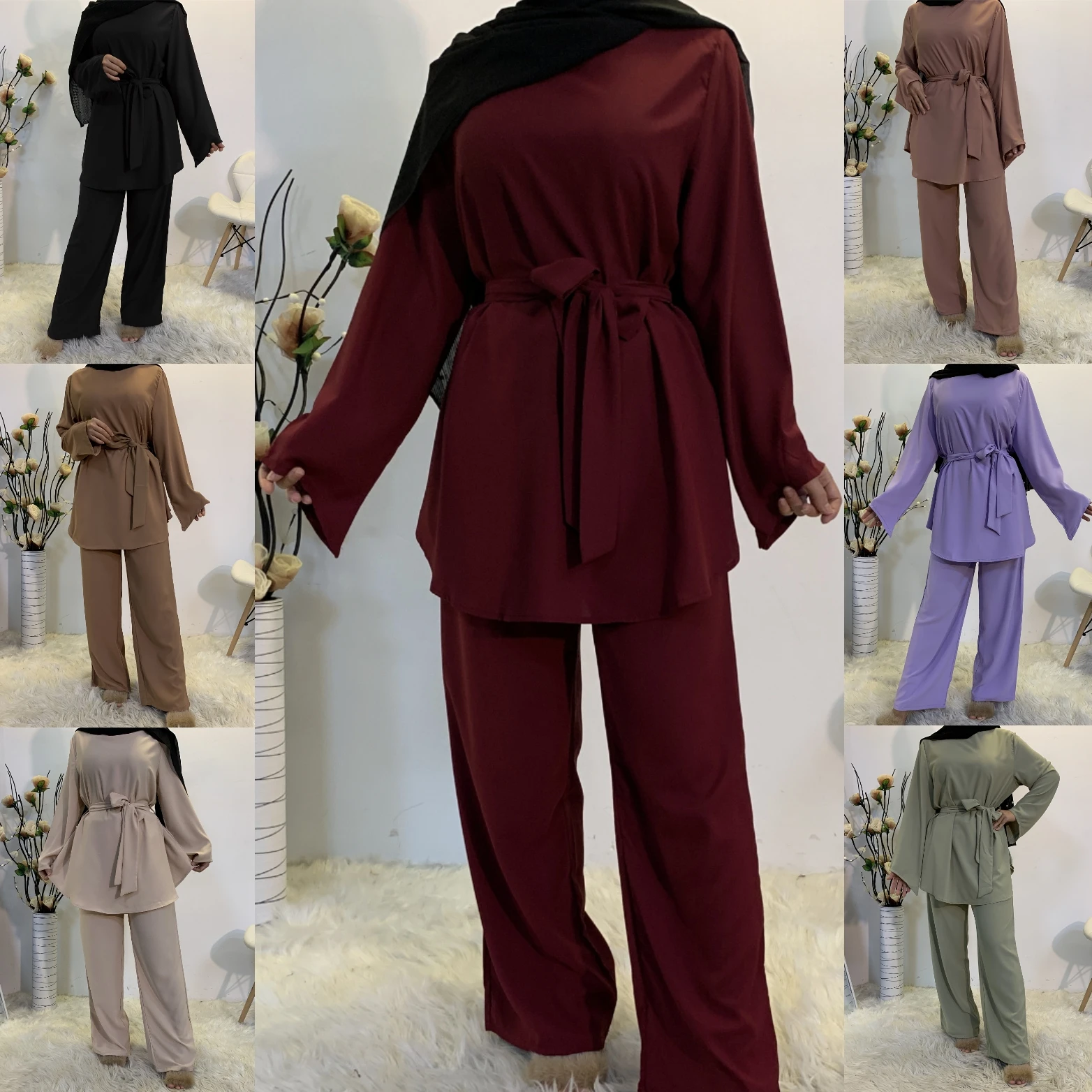  2272 # Арабская мусульманская мода женский костюм из двух частей элегантная одежда с длинным рукавом молитвенные мусульманские