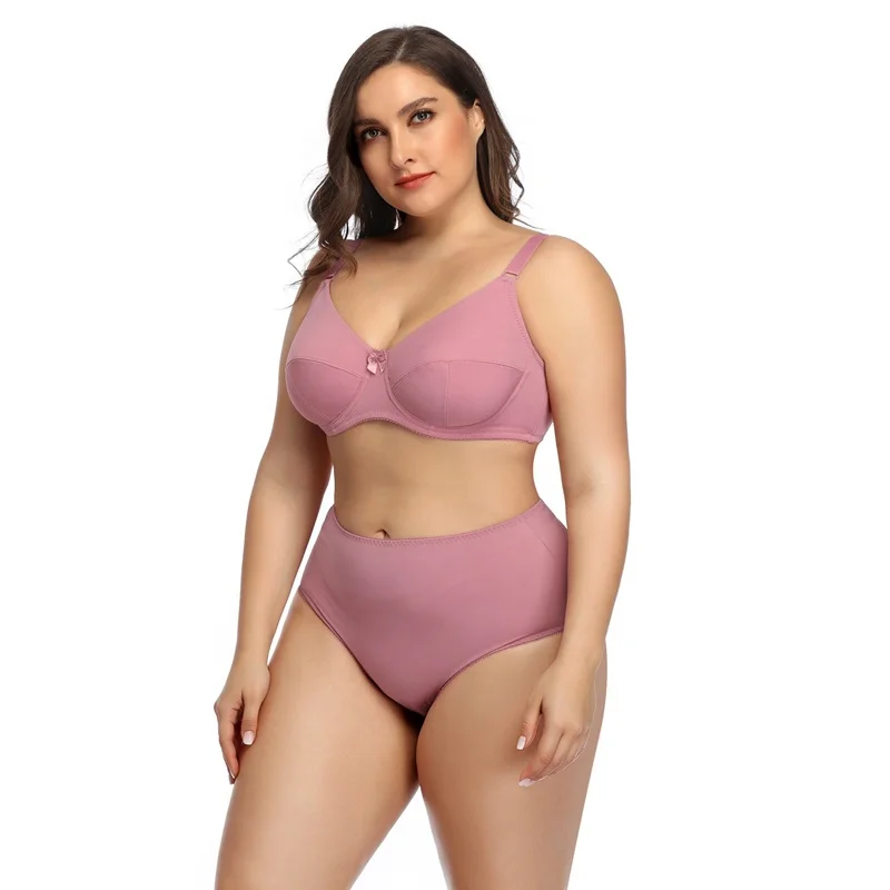 Wholesale Super Large Oversized Fat Women 2 piece lingerie seamless plus size bra D E F DD Cup Push Up bras and panties set