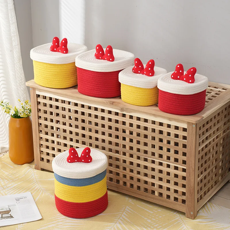 New design OEM ODM home decoration handmade woven cute box  colorful cotton rope basket with lid