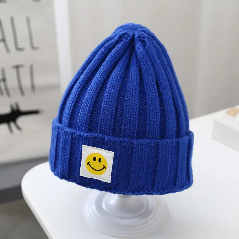Kids women spring autumn Candy colors Warm hats winter cute knitted Smiley Face Wool Beanie Hat