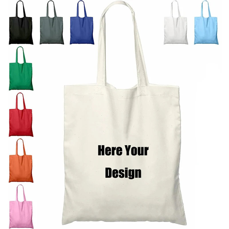 Customized Printing Cotton Shopping Bags for Ladies Large Capacity Totebags For Travel Reusable Grocery Bags Women Handbags