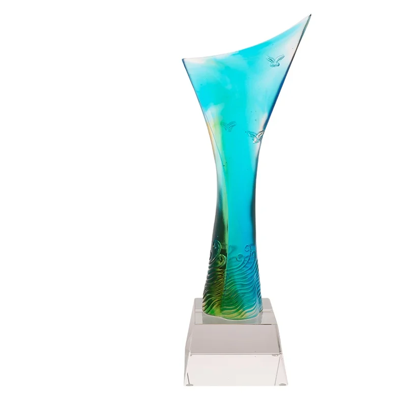 Jadevertu liuli surfing award trophy windsurfing event crystal plaque award sailing trophy custom for advanced worker