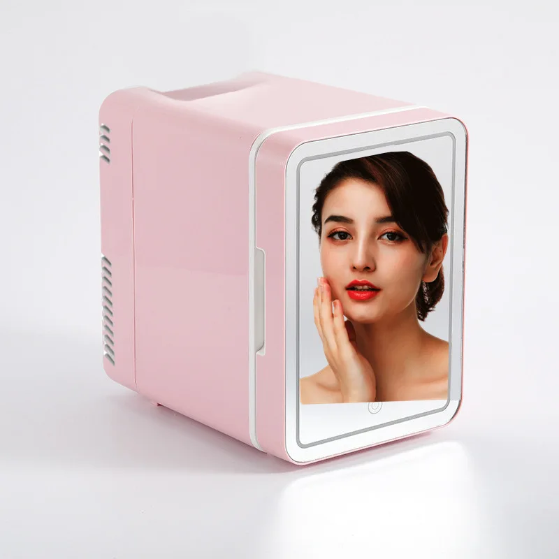 Custom Portable4L 6L Mini Small Cosmetic Refrigerator Beauty Skin Care Makeup Mirror 12v Fridge Pink With Led Light For Bedroom